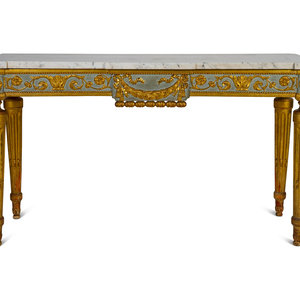 Appraisal: An Italian Painted and Gilt Marble-Top Console Table Circa Height