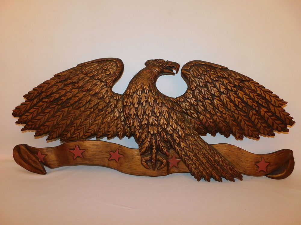 Appraisal: EAGLE STARS WALL PLAQUE Vintage carved and gilt wood American