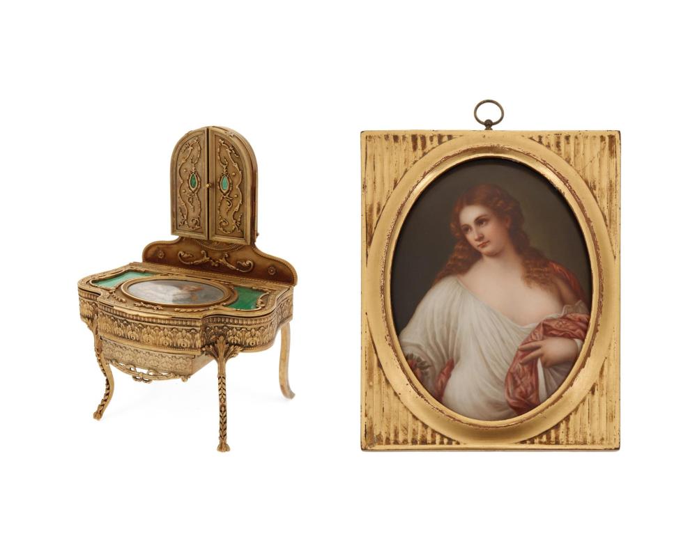 Appraisal: A guilloch vanity box and a German portrait plaque Late