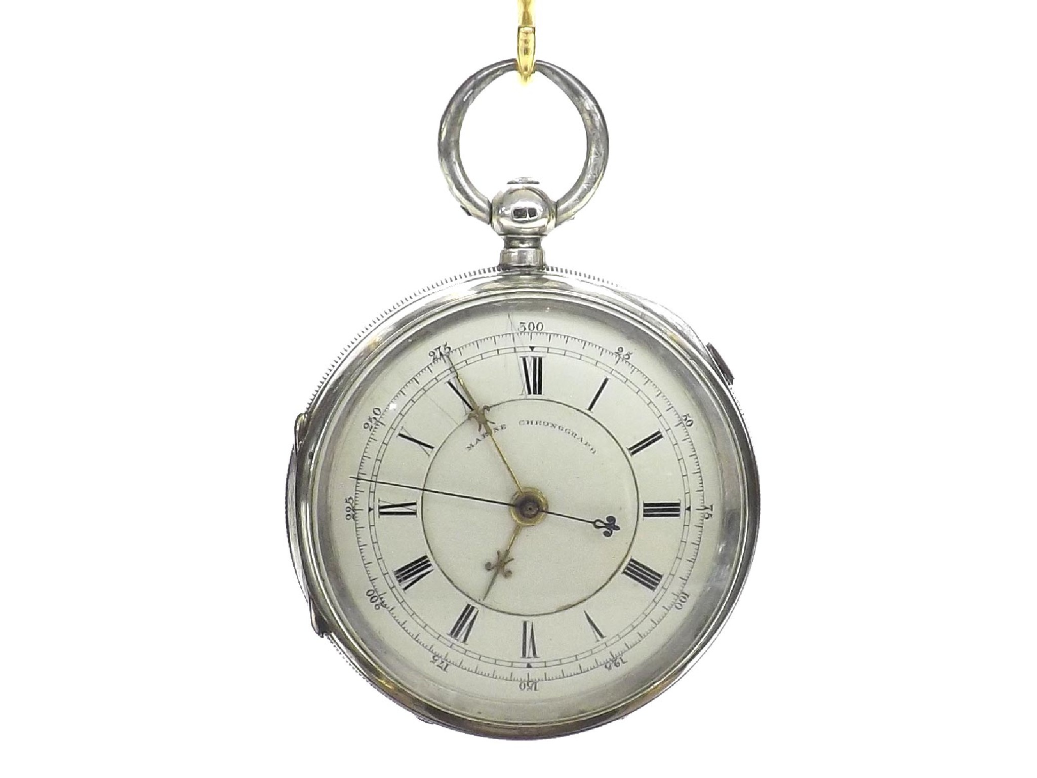 Appraisal: Silver fusee lever Marine Chronograph pocket watch Chester unsigned three-quarter