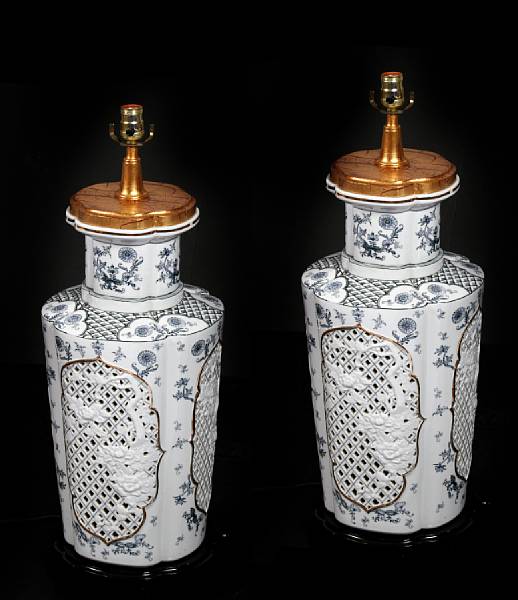 Appraisal: A pair of porcelain reticulated lamps height in