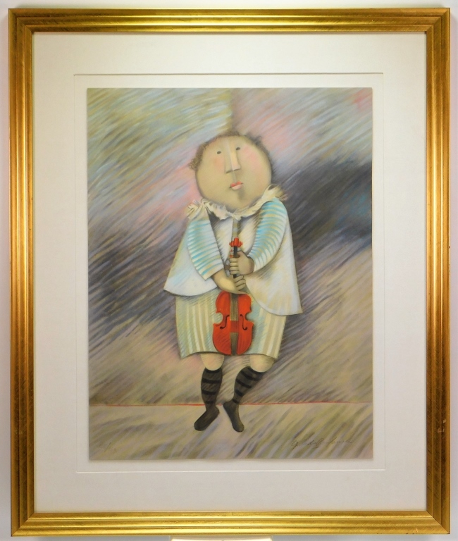 Appraisal: GRACIELA BOULANGER CHILD WITH VIOLIN LITHOGRAPH Bolivia France b Depicts