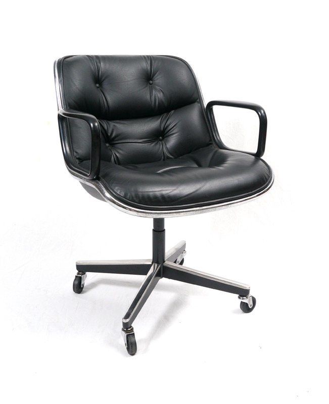 Appraisal: CHARLES POLLOCK FOR KNOLL OFFICE CHAIR Tufted black leather hard