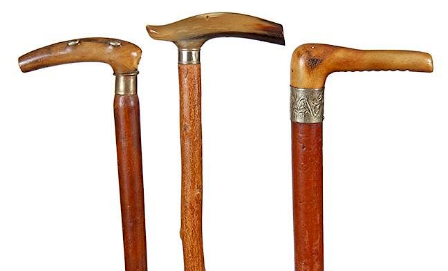 Appraisal: Canes Ca - Two antler and one horn handle silver