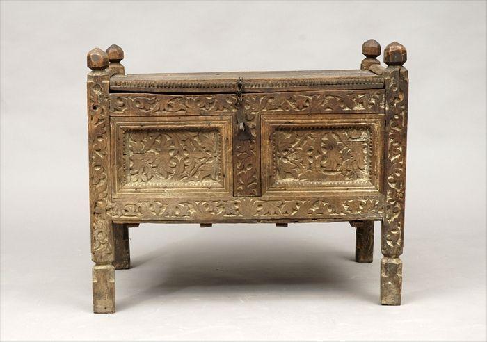 Appraisal: Afghani Carved Wood Chest x x in Provenance Property from