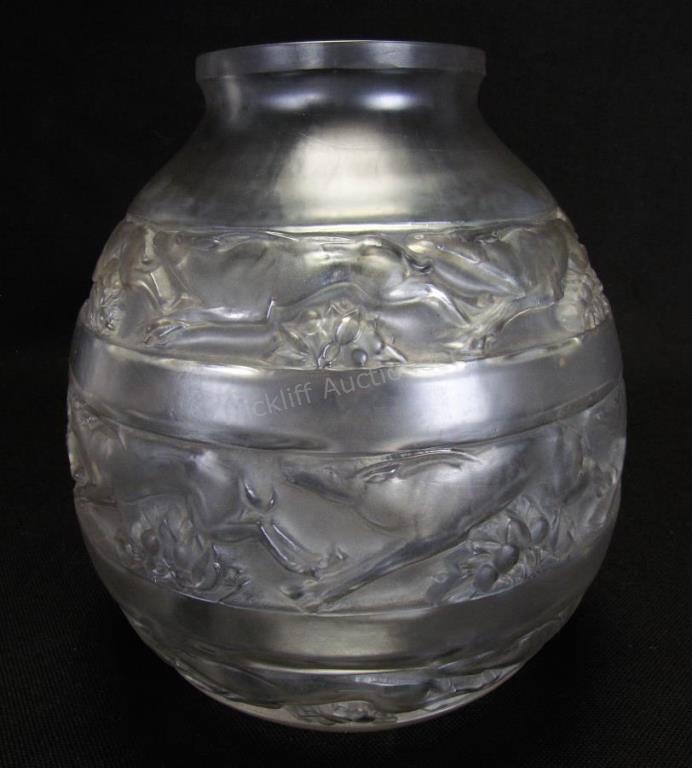 Appraisal: Rene Lalique 'Soudan' Crystal Vase rare frosted crystal 'Soudan' vase