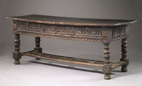 Appraisal: An imposing Spanish Baroque carved walnut table early th century