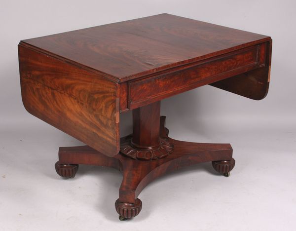 Appraisal: Early th Century classical Boston flame mahogany dropleaf sofa table