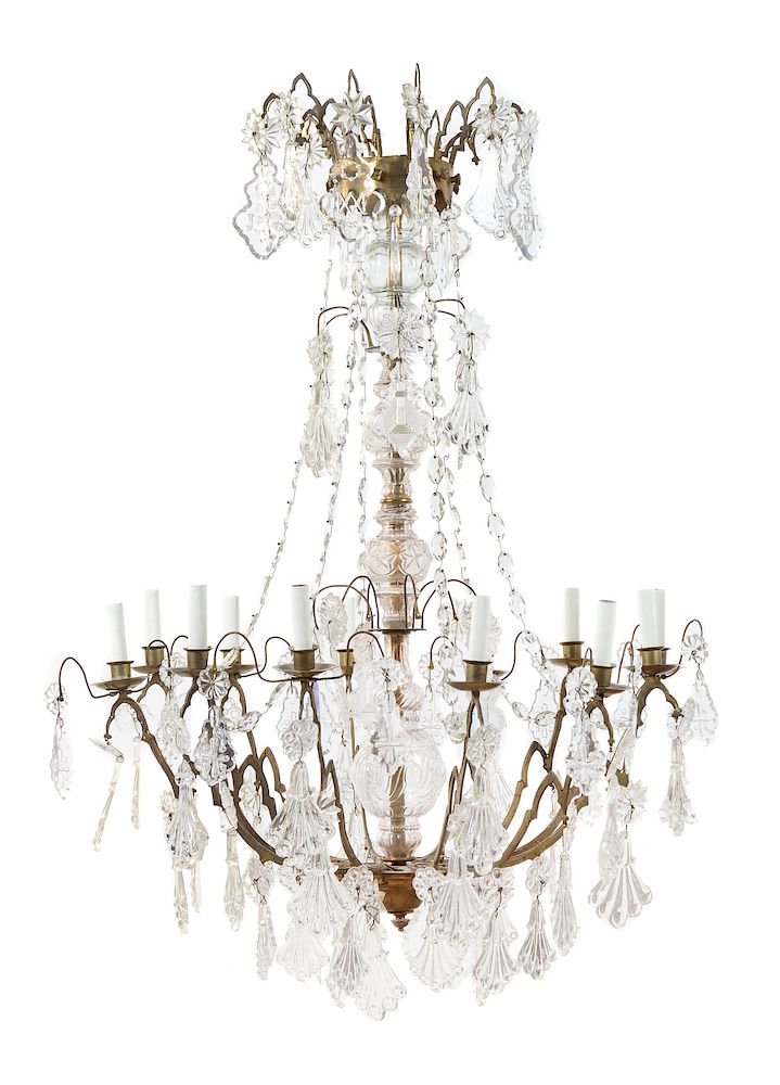 Appraisal: A Gilt Bronze and Cut Glass Twelve-Light Chandelier A Gilt