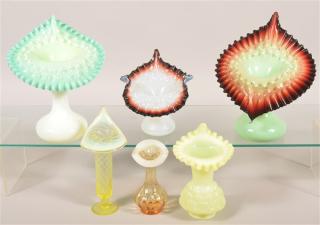 Appraisal: Six Various Victorian Art Glass Jack-in-the-Pulpit Vases Tallest measures -