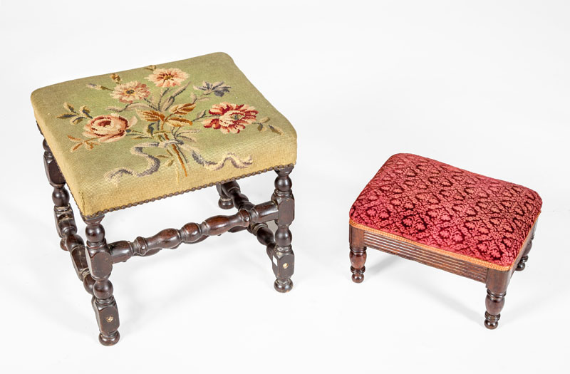 Appraisal: CONTINENTAL BAROQUE STYLE STAINED OAK STOOL With needlepoint seat together