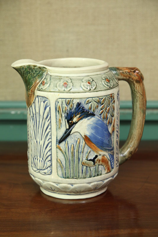 Appraisal: WELLER PITCHER In Zona pattern with Kingfisher and cattail decoration