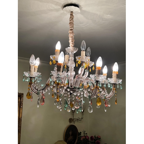 Appraisal: Vintage twelve light chandelier with coloured drops