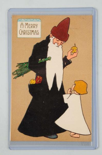 Appraisal: Black Suit Santa Postcard Art Deco style Santa in a