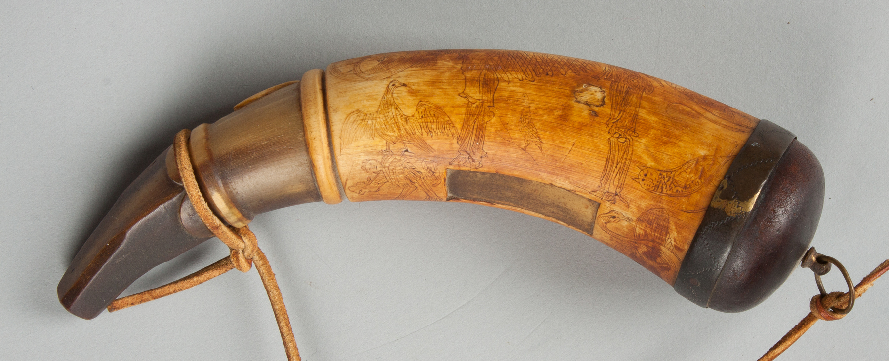 Appraisal: Engraved Powder Horn Early th cent Carved heart and engraved