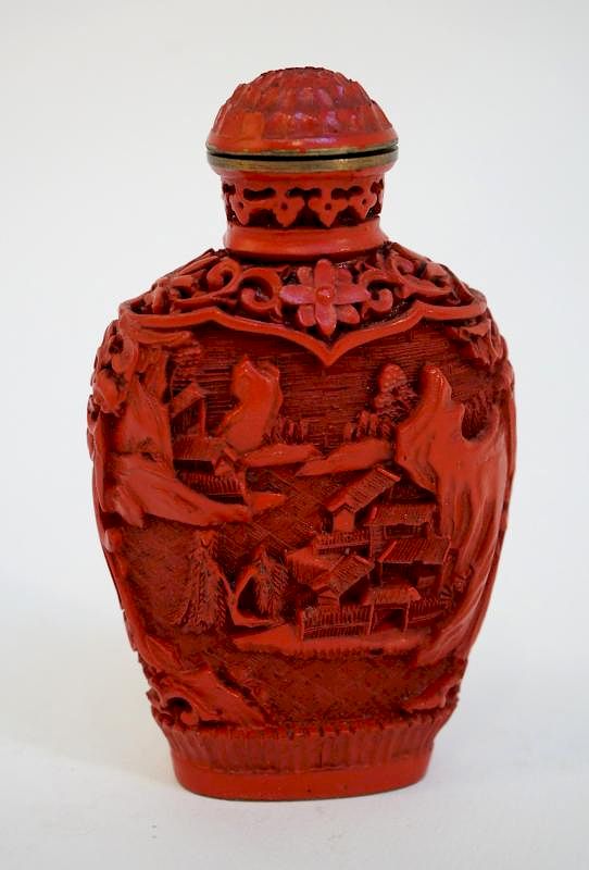 Appraisal: Qing Cinnabar Snuff Qing Cinnabar Snuff Description Red snuff bottle