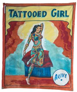 Appraisal: Wyatt Snap American Tattooed Girl Alive Vintage hand-painted canvas sideshow