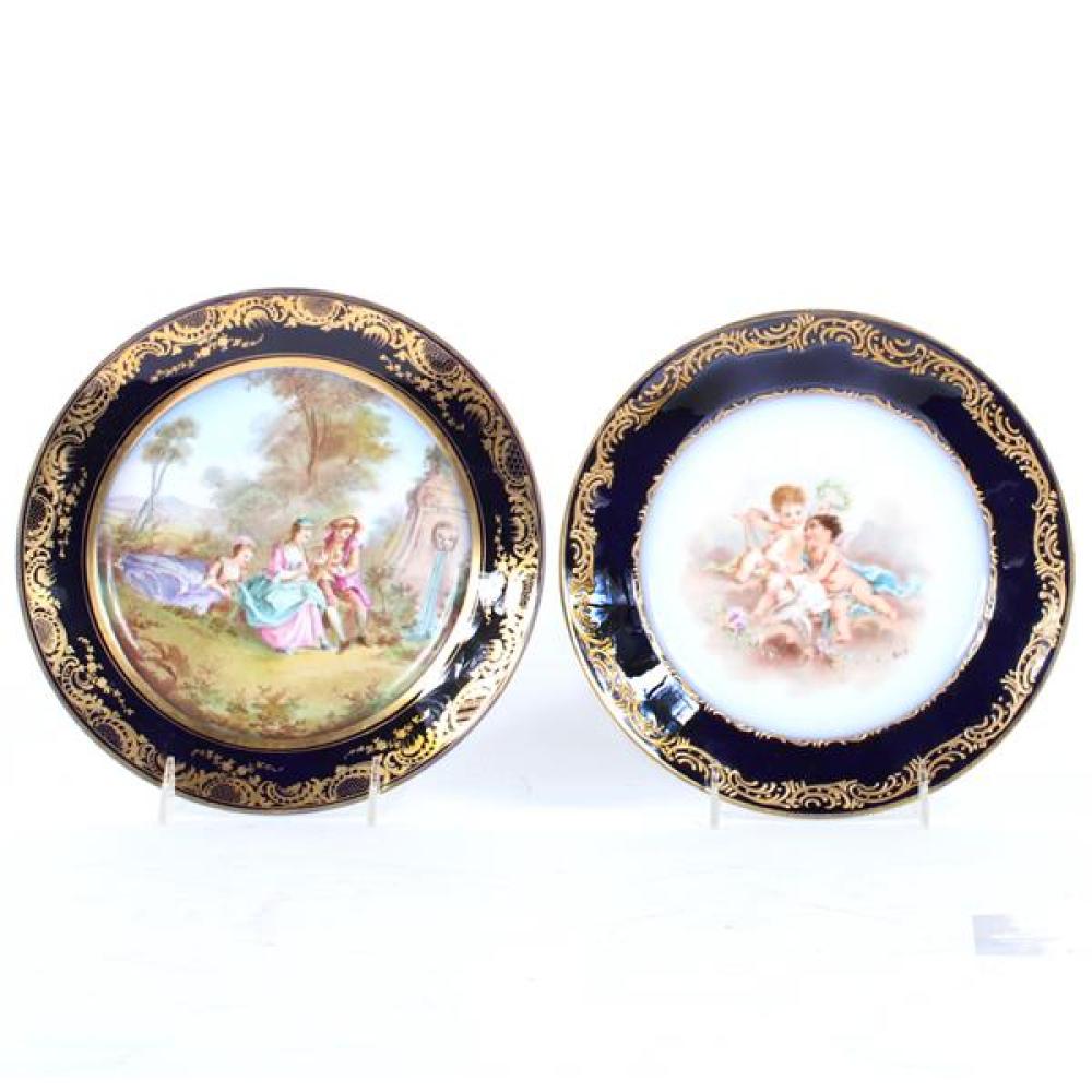 Appraisal: TWO ANTIQUE FRENCH PORCELAIN HAND PAINTED SCENIC PLATES WITH SEVRES