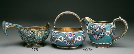 Appraisal: RUSSIAN SILVER AND ENAMEL SET Antique Russian silver gilt and