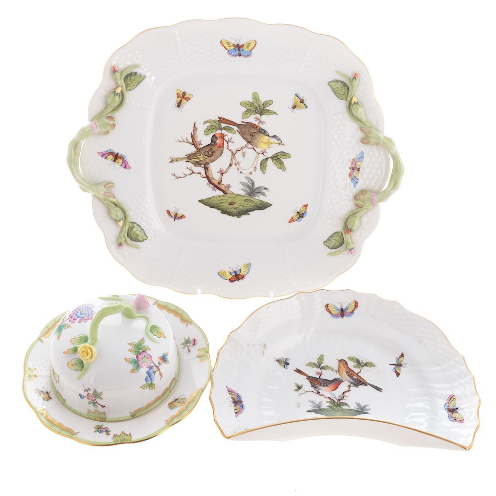 Appraisal: Three Herend Porcelain Table Articles includes Rothschild Bird two handled