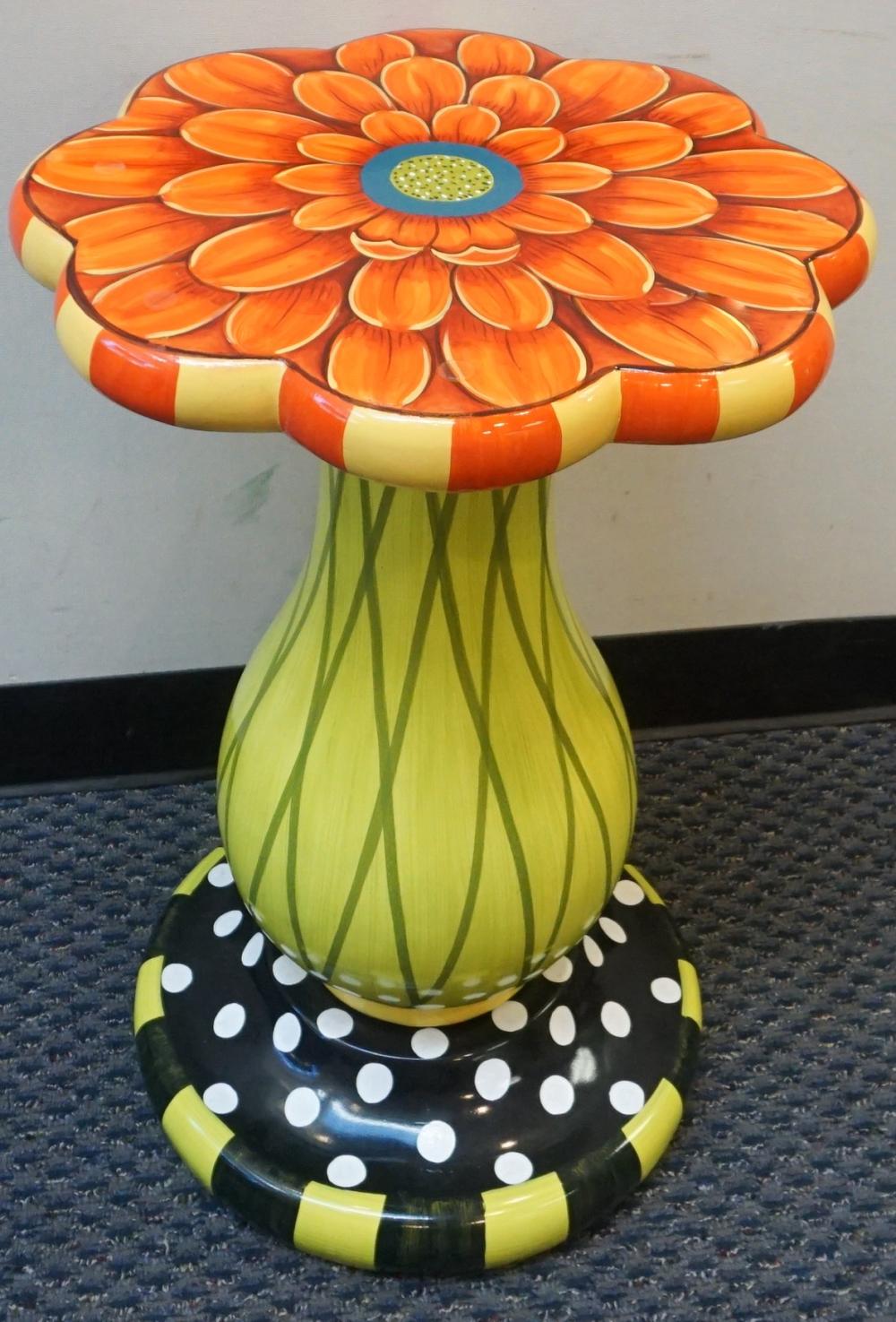 Appraisal: MACKENZIE CHILDS STYLE PAINTED AND DECORATED FLOWER TABLE X IN