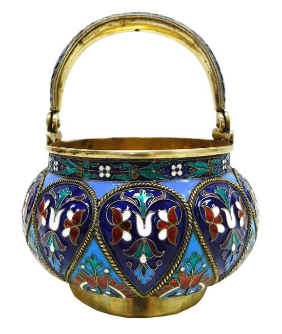 Appraisal: RUSSIAN SILVER Early th C enameled gilt sugar basket stamped