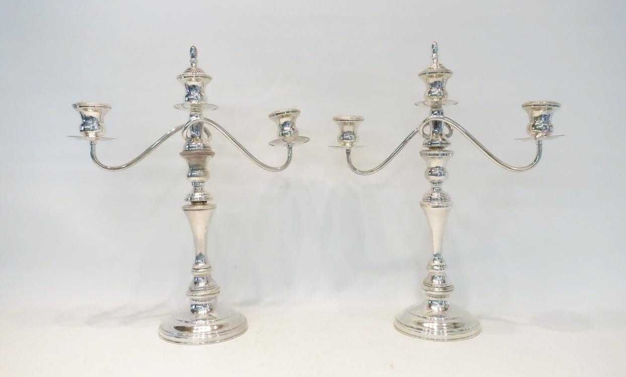 Appraisal: PAIR OF JAPANESE STERLING SILVER CANDELABRA each three light with