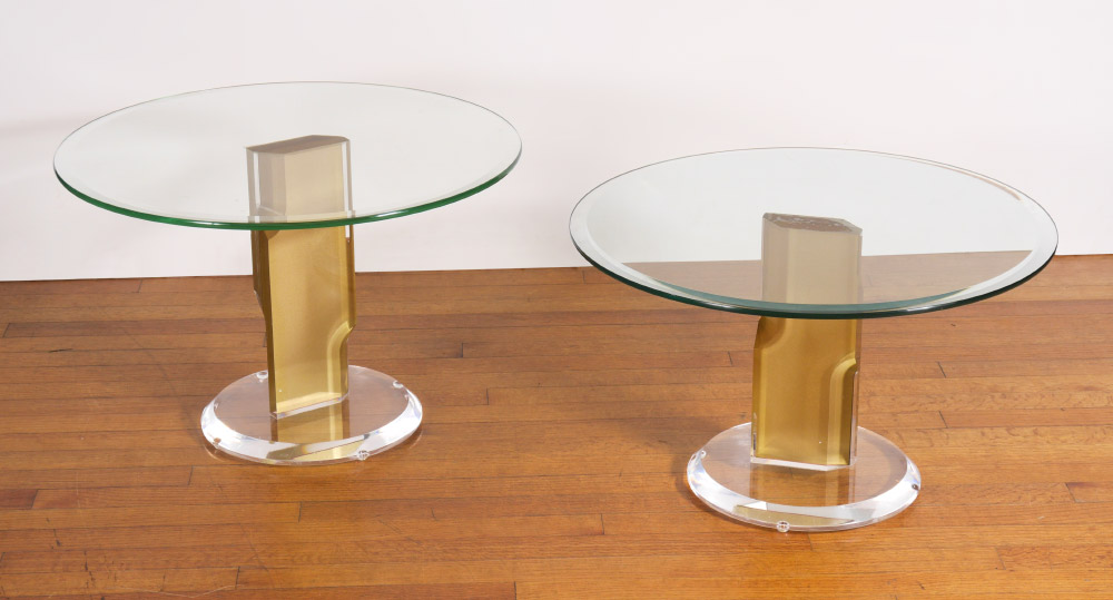 Appraisal: LUCITE BASE GLASS TOP TABLES Originally purchased at Galloways beveled