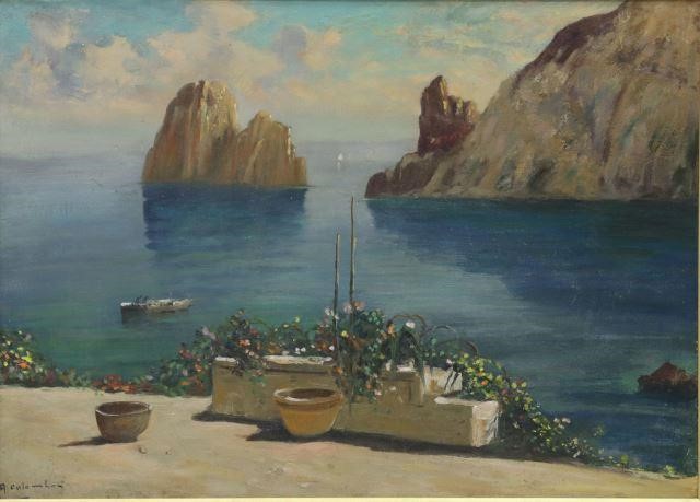 Appraisal: Framed oil on board painting Italian Riviera Monterosso signed lower