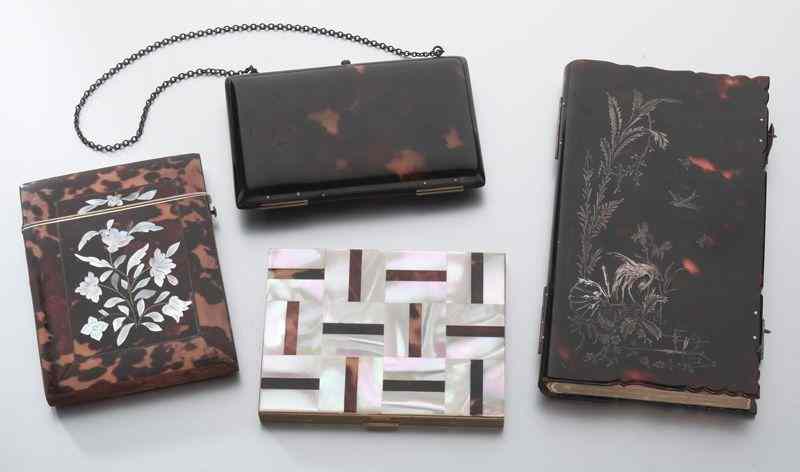 Appraisal: English tortoise shell items including card case with floral mother