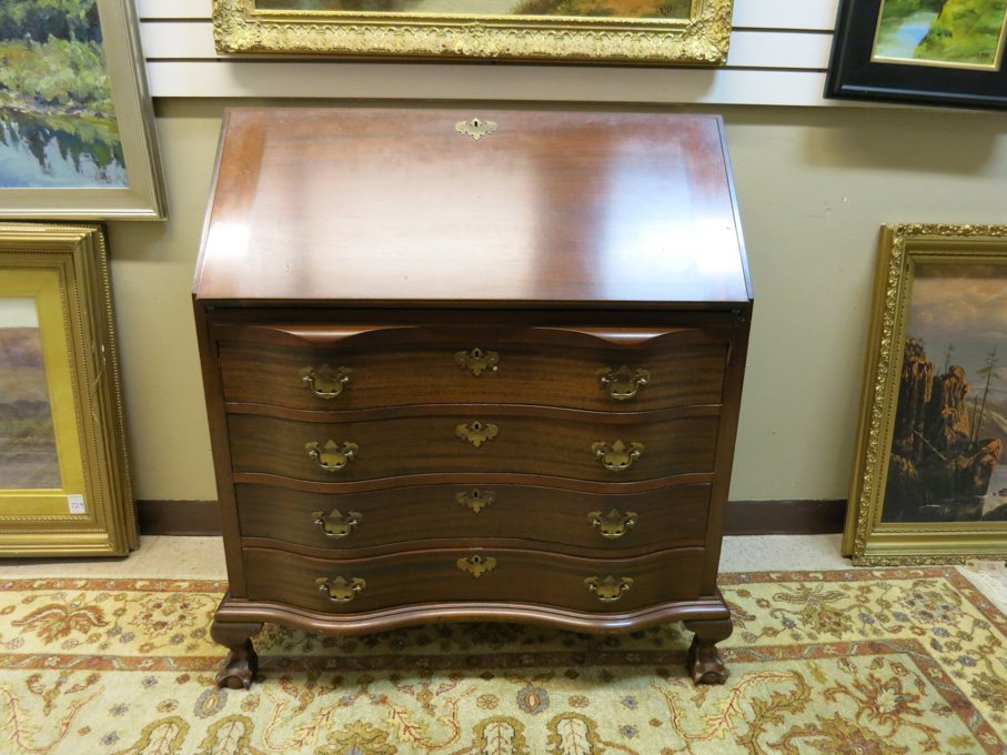 Appraisal: CHIPPENDALE STYLE MAHOGANY SLANT-FRONT SECRETARY Maddox Furniture Co Jamestown New