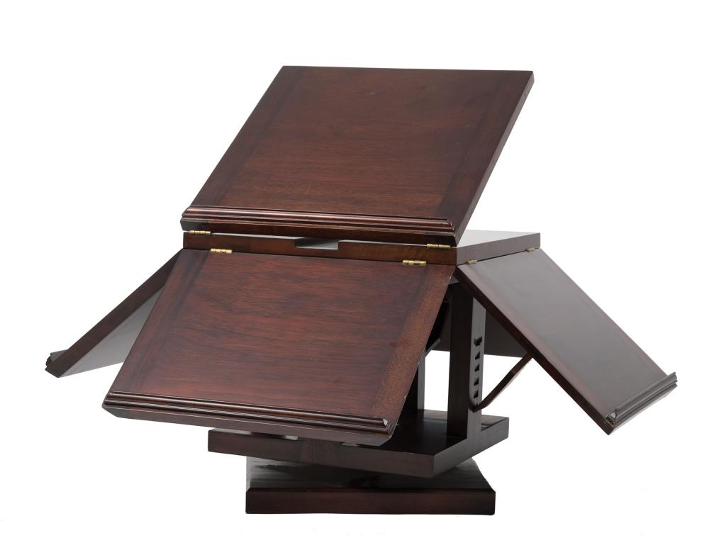 Appraisal: Monticello Mahogany Revolving Tabletop Bookstand with adjustable book supports closed