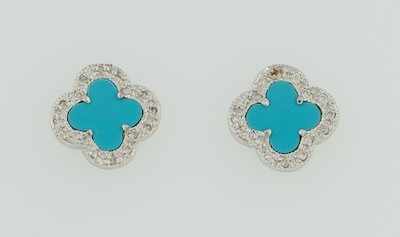 Appraisal: A Pair of Turquoise and Diamond Earrings k white gold