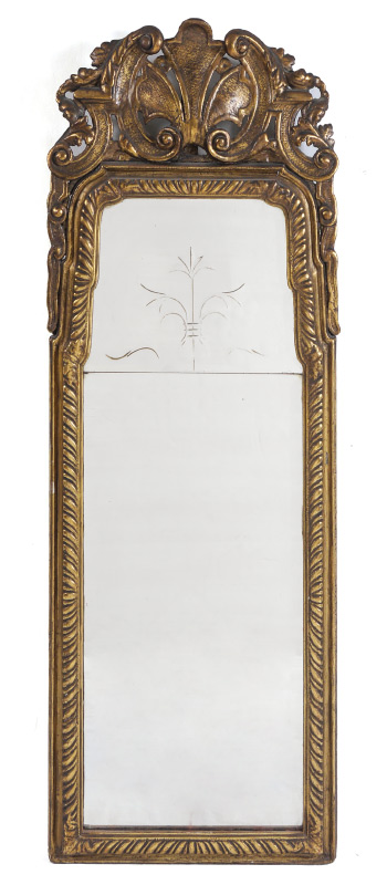 Appraisal: EARLY CARVED GILT WOOD PIER MIRROR Carved gilt wood frame