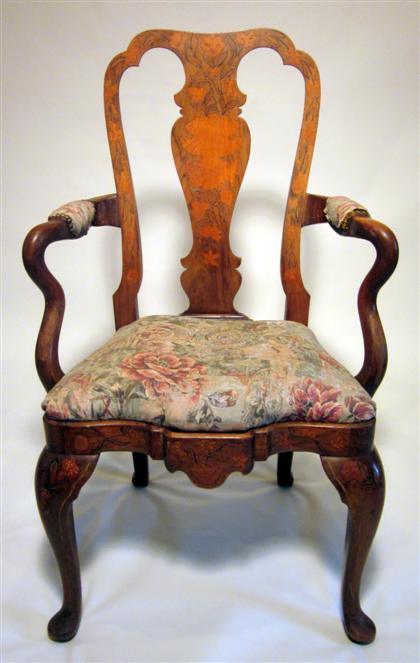 Appraisal: George III style marquetry inlaid mahogany armchair th century