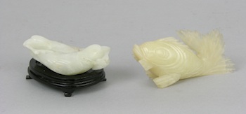 Appraisal: A Pair of Carved Jade Fish and Birds Chinese Carved