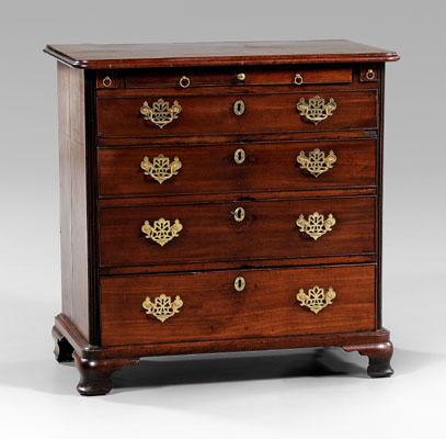 Appraisal: Chippendale mahogany bachelor's chest figured mahogany veneers oak drawer linings