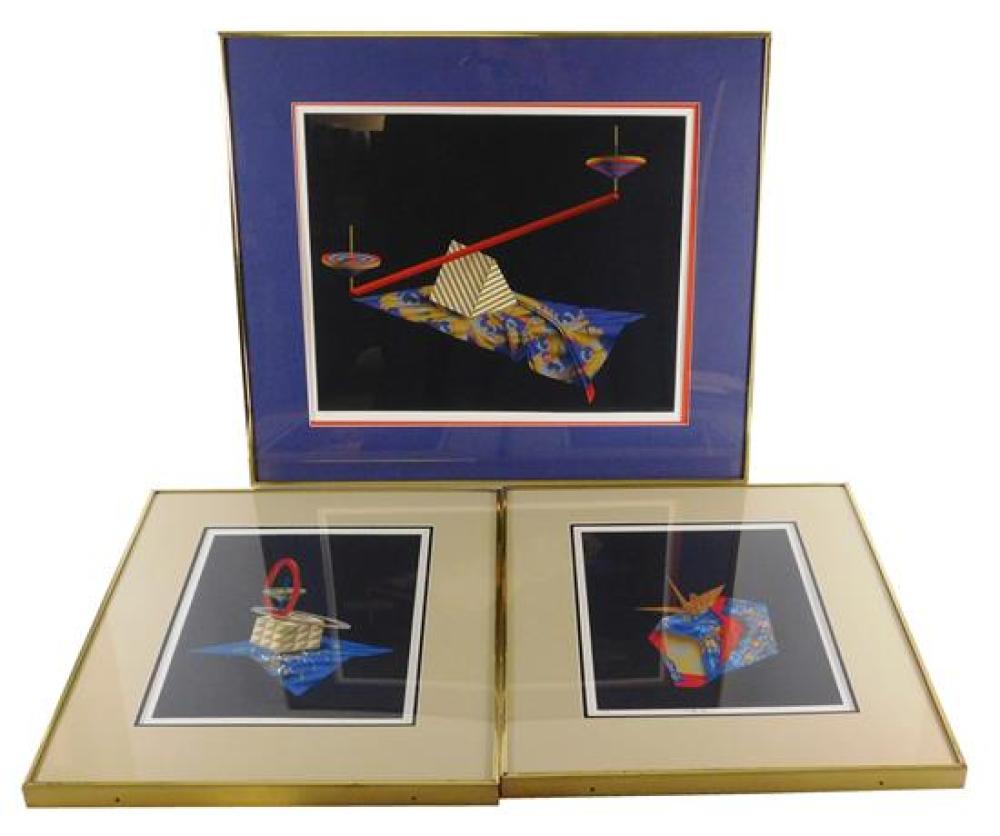 Appraisal: ASIAN Wako Shuji b three framed works polychrome prints on