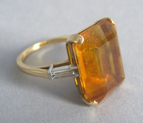 Appraisal: K yellow gold citrine and diamond ring with step cut