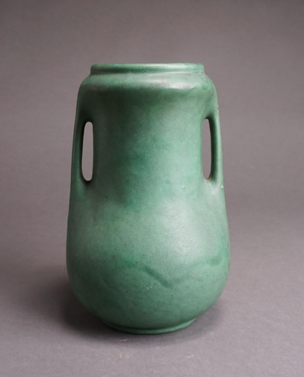 Appraisal: BRUSH MCCOY ART POTTERY GREEN MATTE GLAZED TWO-HANDLE UNMARKED VASE