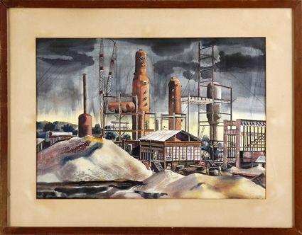 Appraisal: RAINEY BENNETT b REFINERY IN PROGRESS CARIPITO Watercolor on paper