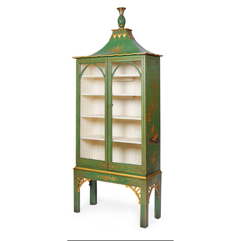 Appraisal: REGENCY STYLE GREEN PAINTED PARCEL-GILT CHINOISERIE DISPLAY CABINET TH CENTURY