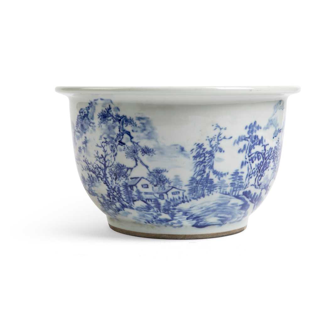 Appraisal: BLUE AND WHITE 'LANDSCAPE' JARDINIERE QING DYNASTY TH CENTURY the