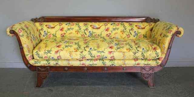 Appraisal: Empire Style Upholstered Sofa From a Stamford CT location Dimensions