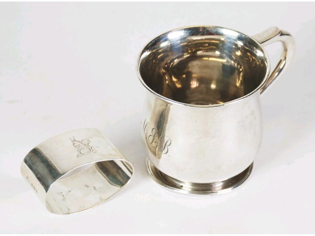 Appraisal: GEORGE V SILVER CHRISTENING MUG plain baluster with scroll handle