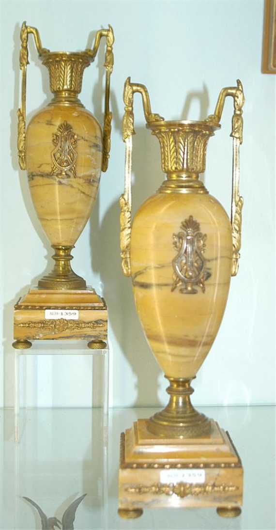 Appraisal: PAIR OF TWO-HANDLED VASES Louis XVI style Paris th century