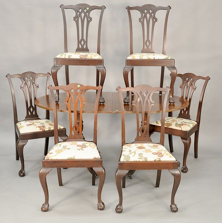 Appraisal: Seven piece dining set to include banded inlaid dining table