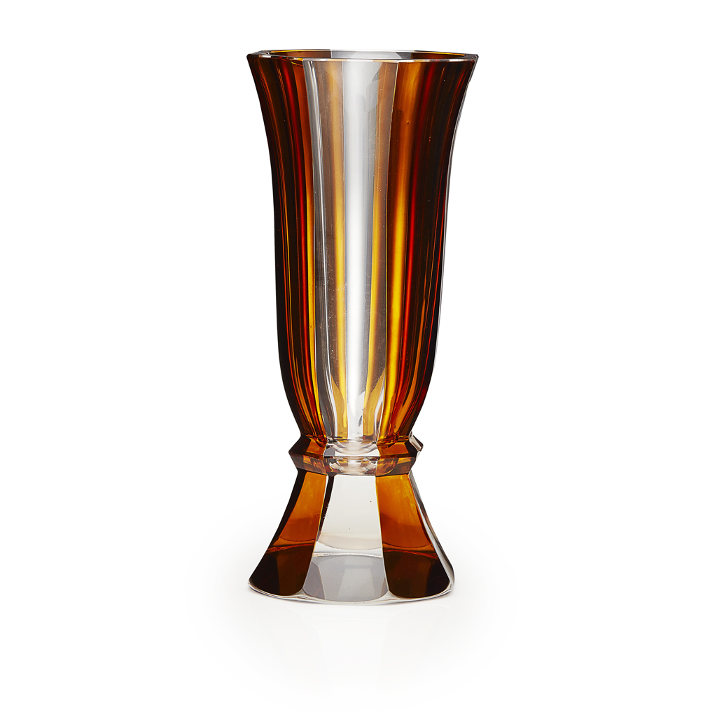 Appraisal: WIENER WERKSTATTE AMBER GLASS VASE EARLY TH CENTURY of facetted