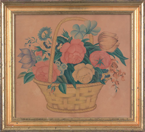 Appraisal: Pennsylvania watercolor theorem th c of a basket of flowers