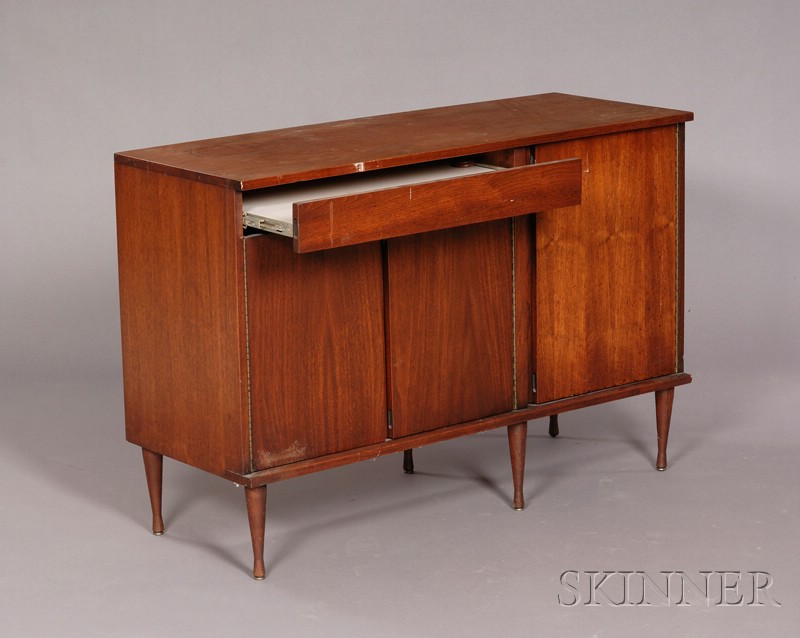 Appraisal: Mid-century Modern Hardwood Veneered Bar Credenza rectangular top over pull